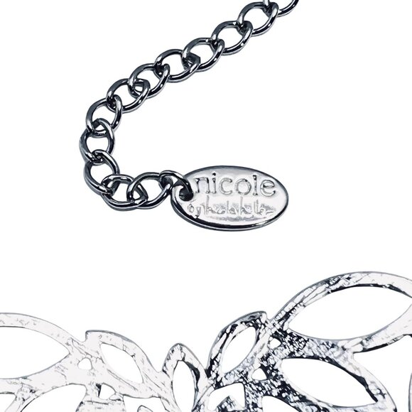 Vintage Nicole Miller Silver Tone Open Work Leaf Bib Necklace (5532) - Picture 7 of 7